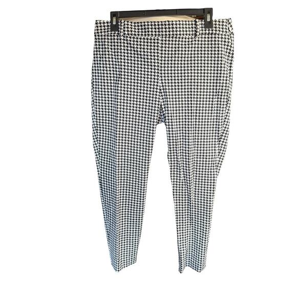 J Crew Winnie Crop Pant Womens 12 Black White Houndstooth Stretch Side Zipper - Picture 1 of 9